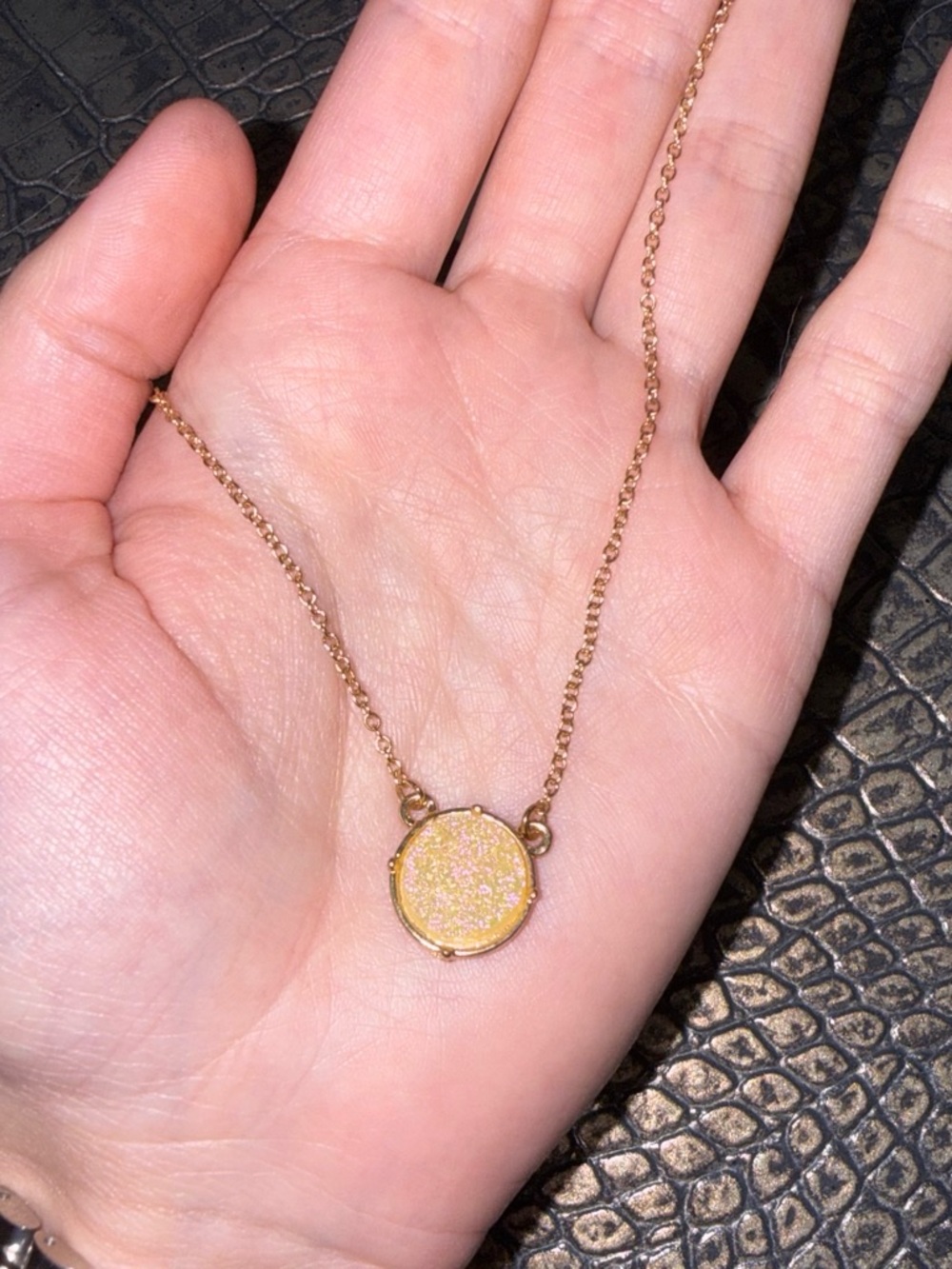 Gold Tone Pink Druzy Pendant Necklace - Women's Jewelry